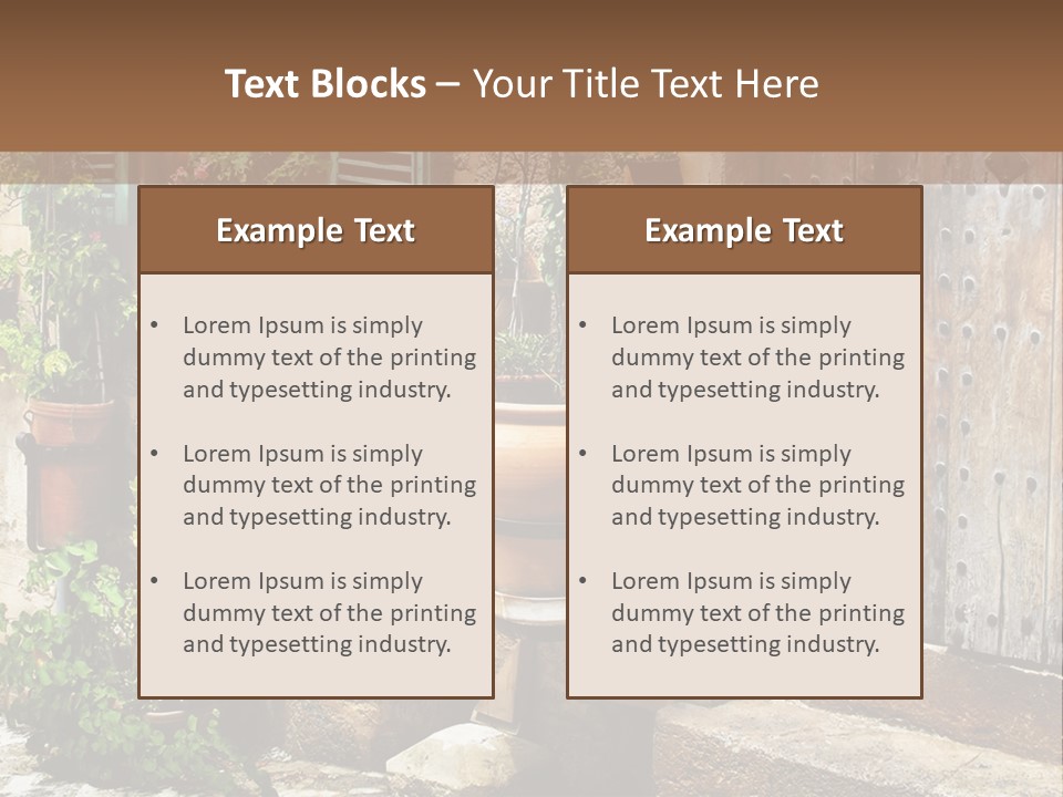 A Picture Of A Building With Potted Plants In Front Of It PowerPoint Template