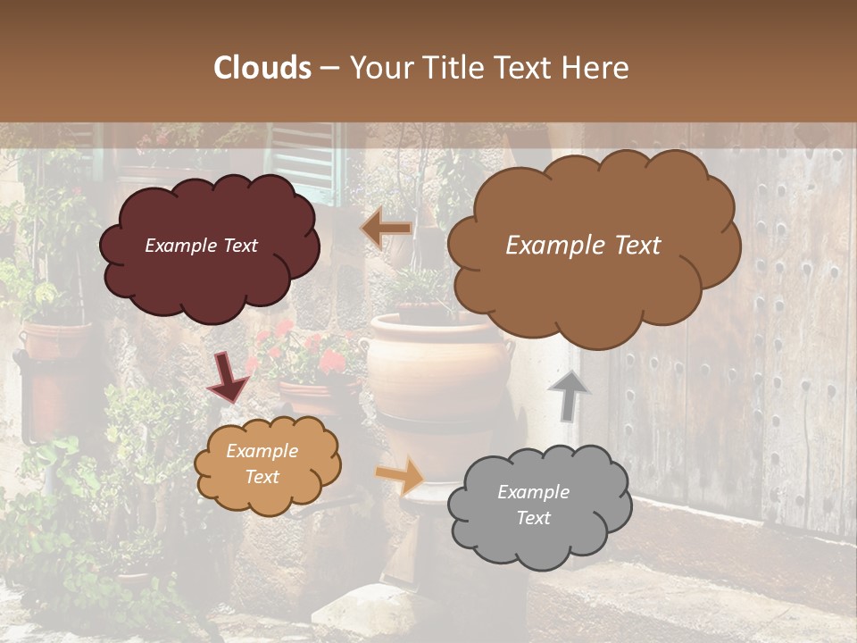 A Picture Of A Building With Potted Plants In Front Of It PowerPoint Template