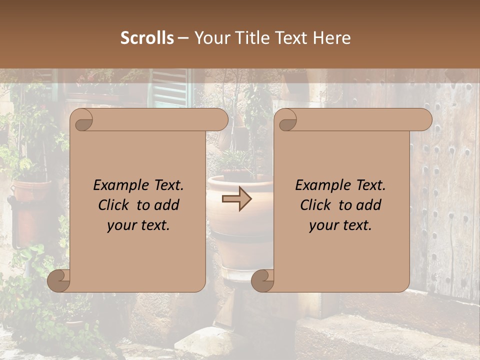 A Picture Of A Building With Potted Plants In Front Of It PowerPoint Template