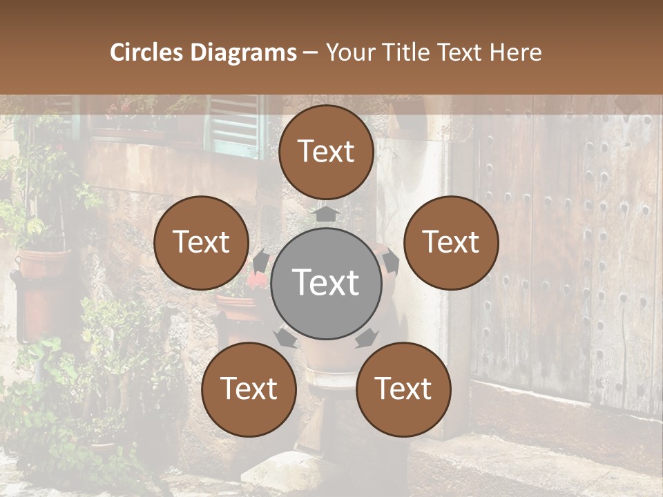 A Picture Of A Building With Potted Plants In Front Of It PowerPoint Template