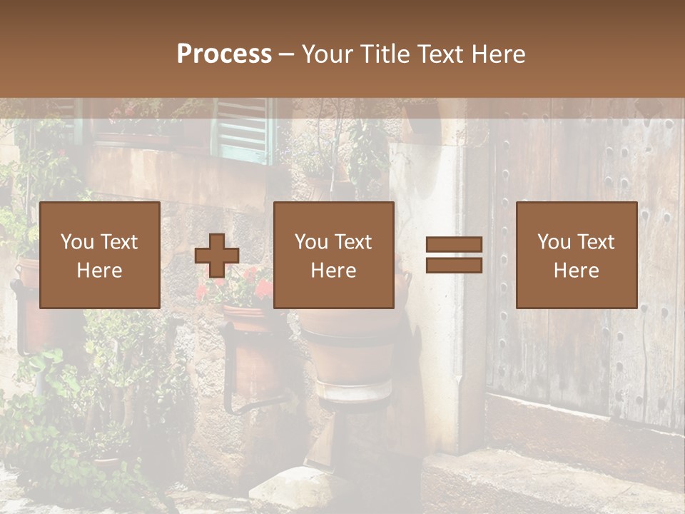 A Picture Of A Building With Potted Plants In Front Of It PowerPoint Template