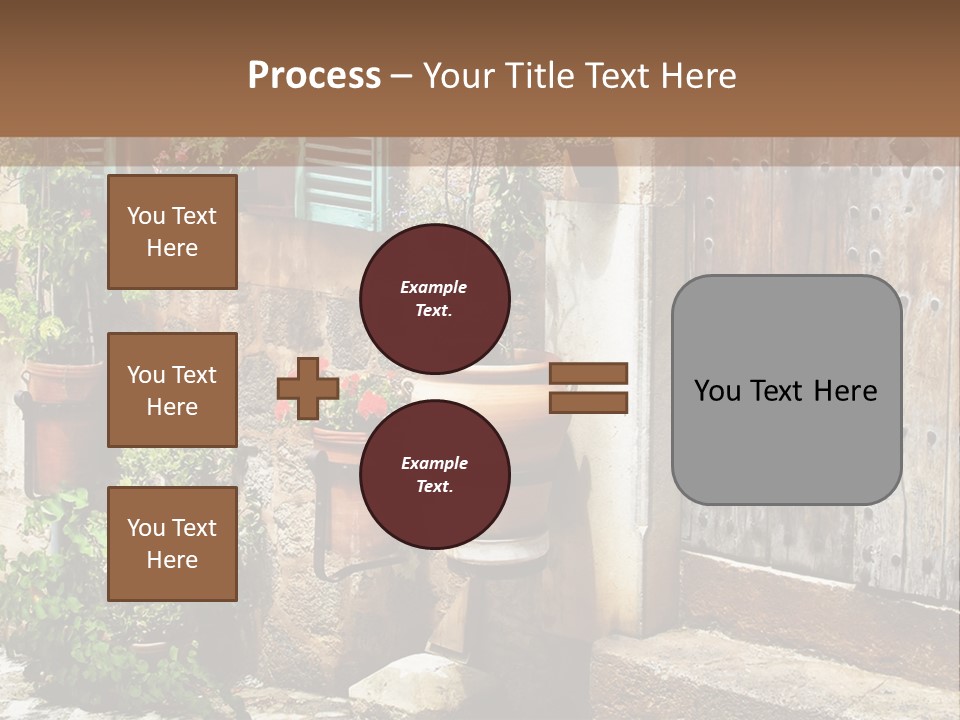 A Picture Of A Building With Potted Plants In Front Of It PowerPoint Template