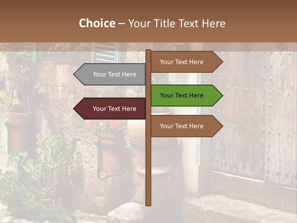 A Picture Of A Building With Potted Plants In Front Of It PowerPoint Template