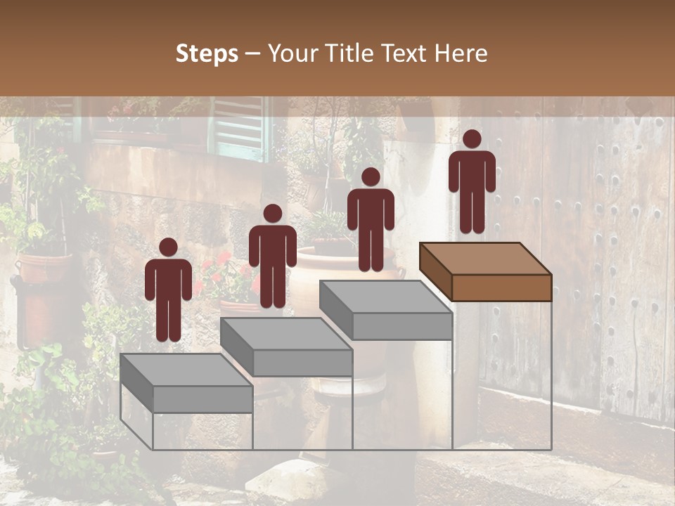 A Picture Of A Building With Potted Plants In Front Of It PowerPoint Template