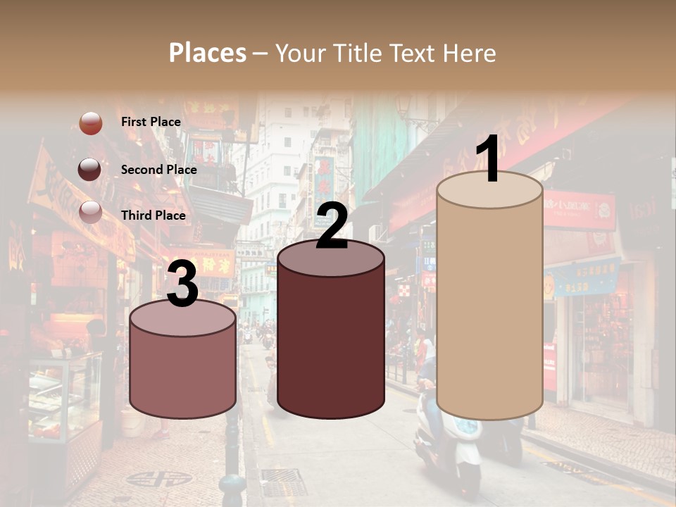 A Group Of People Riding Scooters Down A Street PowerPoint Template