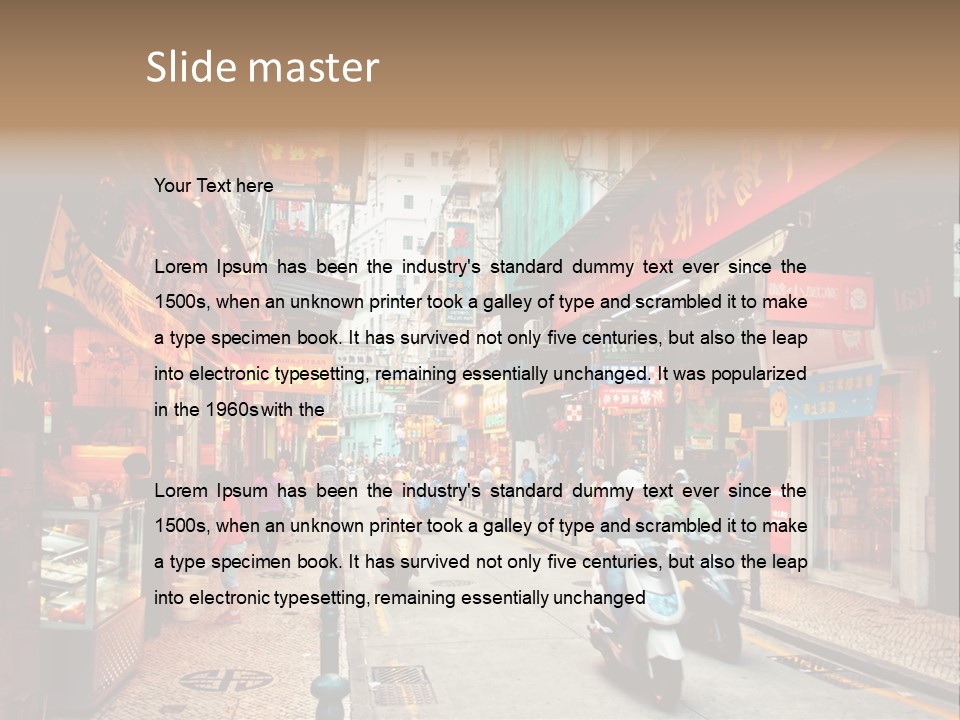 A Group Of People Riding Scooters Down A Street PowerPoint Template