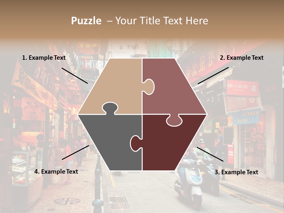 A Group Of People Riding Scooters Down A Street PowerPoint Template