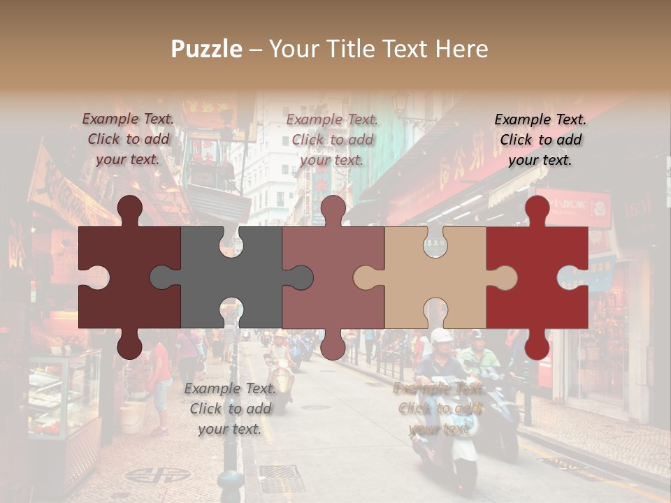 A Group Of People Riding Scooters Down A Street PowerPoint Template