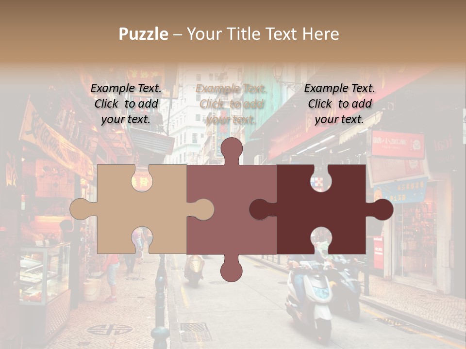 A Group Of People Riding Scooters Down A Street PowerPoint Template