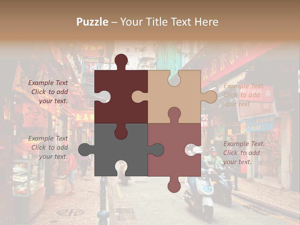 A Group Of People Riding Scooters Down A Street PowerPoint Template