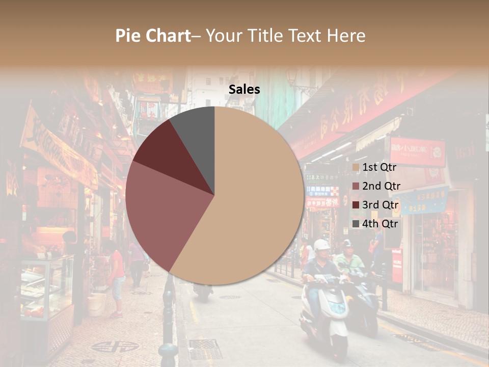 A Group Of People Riding Scooters Down A Street PowerPoint Template