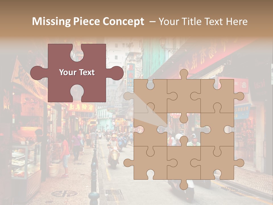 A Group Of People Riding Scooters Down A Street PowerPoint Template