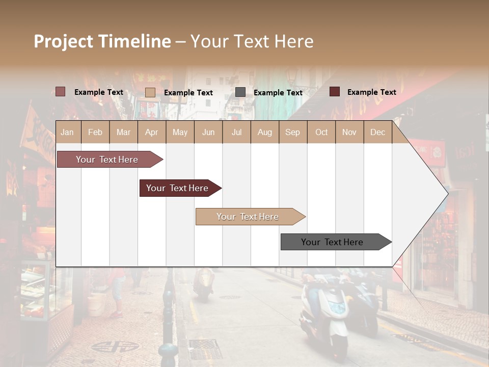 A Group Of People Riding Scooters Down A Street PowerPoint Template