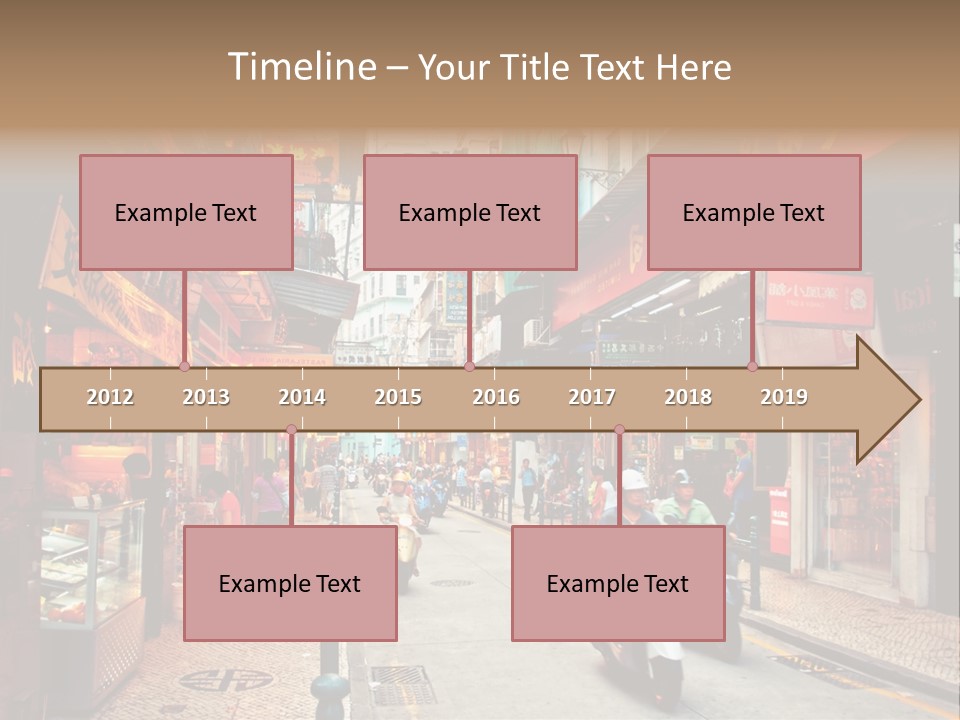 A Group Of People Riding Scooters Down A Street PowerPoint Template
