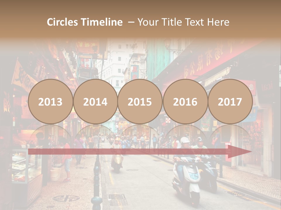 A Group Of People Riding Scooters Down A Street PowerPoint Template