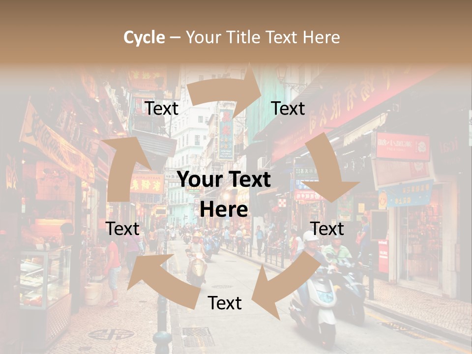 A Group Of People Riding Scooters Down A Street PowerPoint Template