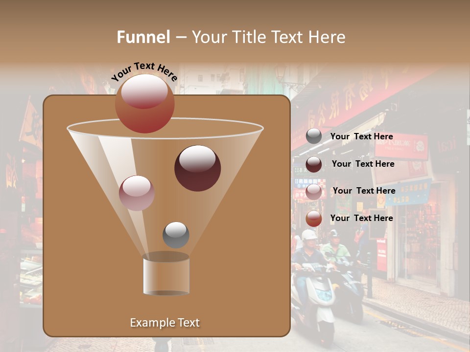 A Group Of People Riding Scooters Down A Street PowerPoint Template