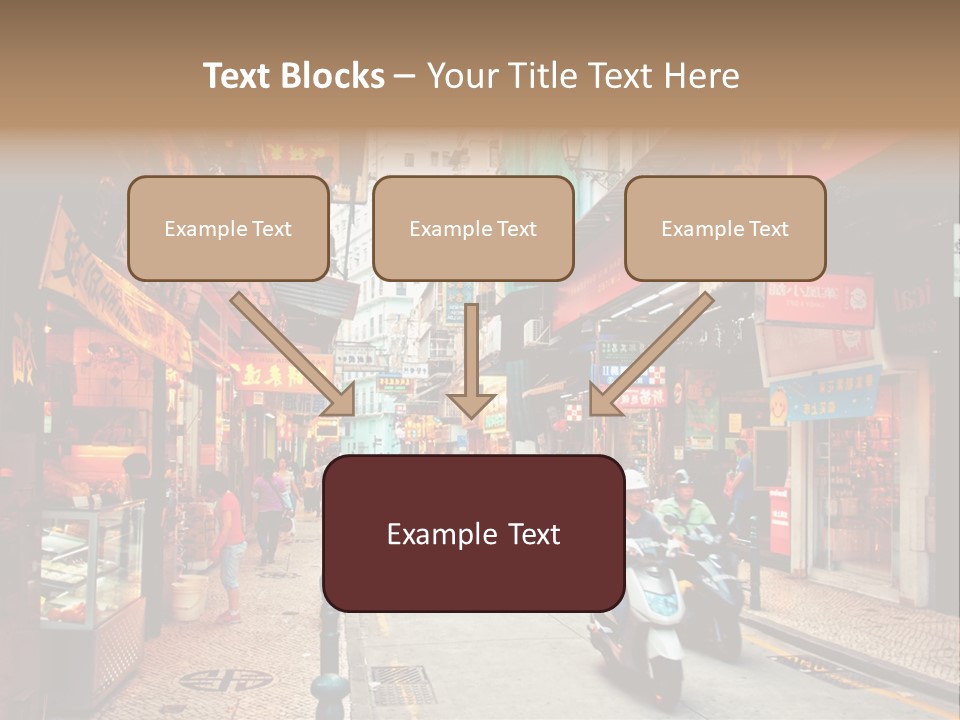 A Group Of People Riding Scooters Down A Street PowerPoint Template
