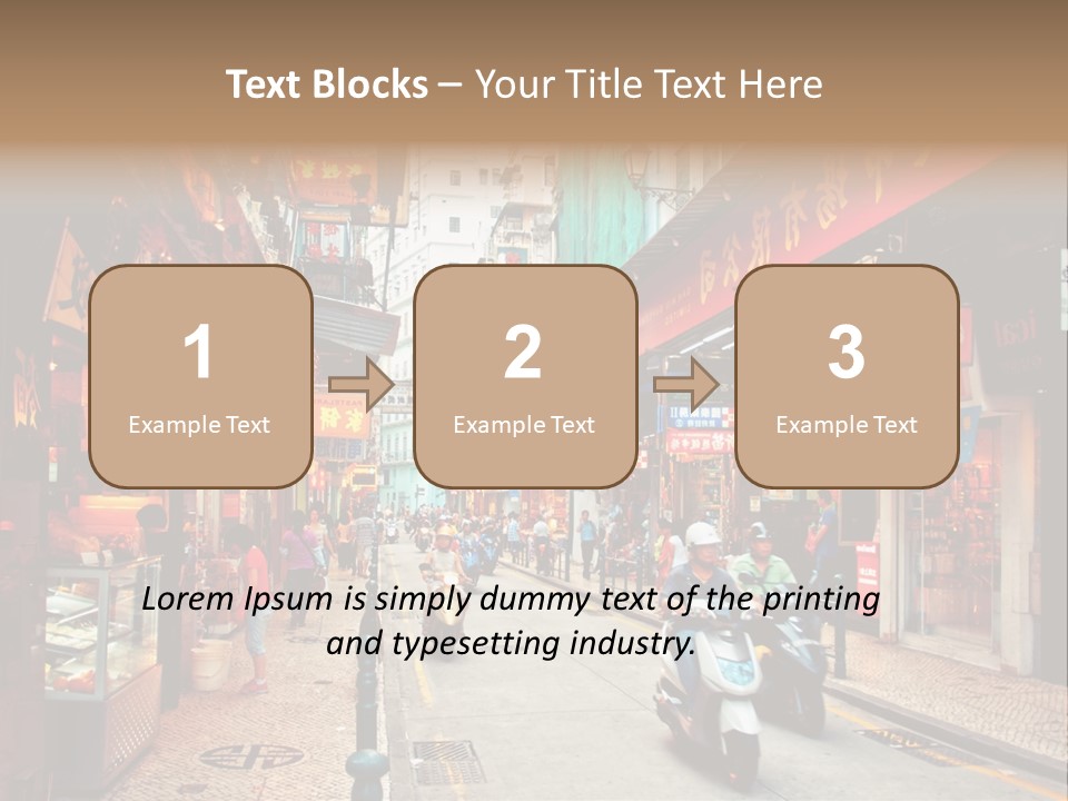 A Group Of People Riding Scooters Down A Street PowerPoint Template