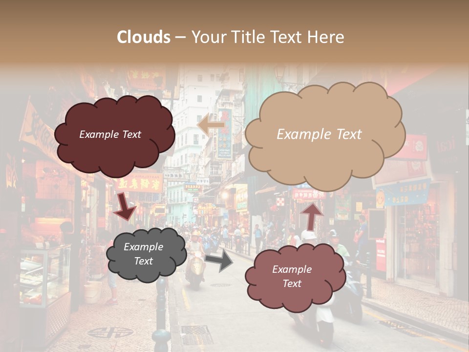 A Group Of People Riding Scooters Down A Street PowerPoint Template