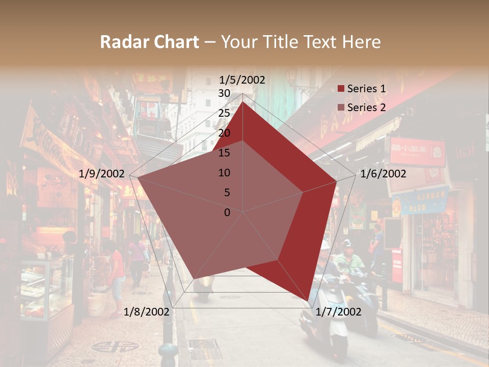 A Group Of People Riding Scooters Down A Street PowerPoint Template