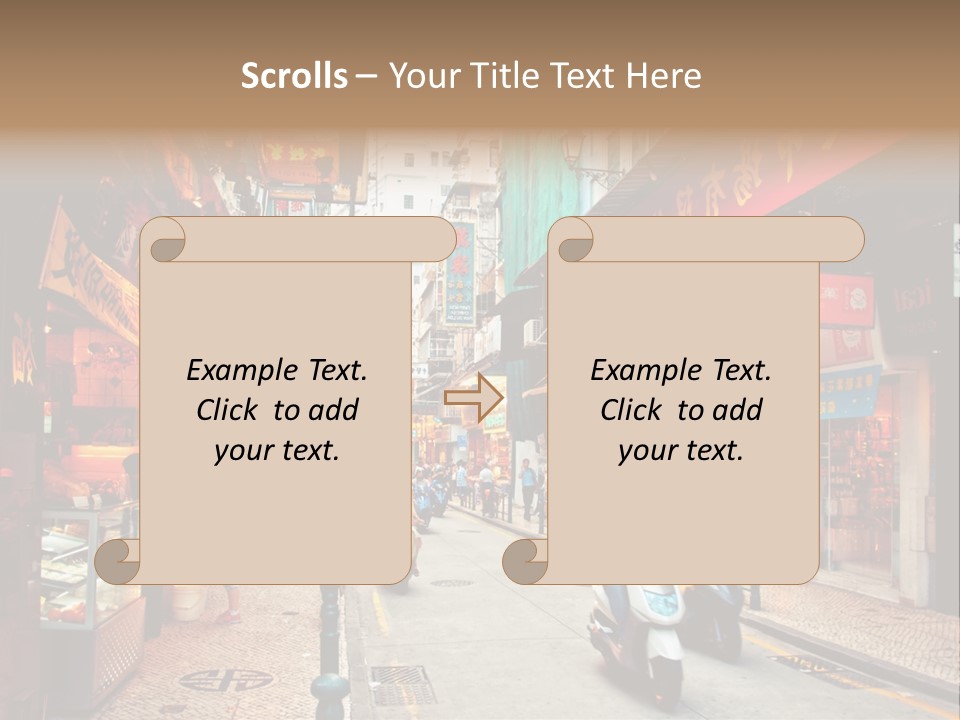 A Group Of People Riding Scooters Down A Street PowerPoint Template