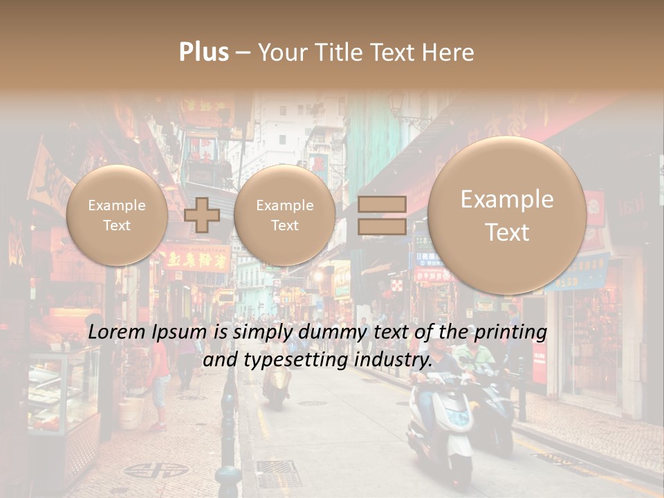 A Group Of People Riding Scooters Down A Street PowerPoint Template