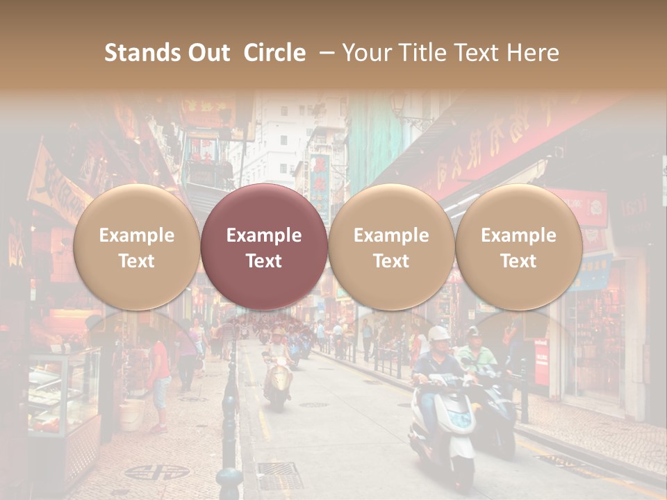 A Group Of People Riding Scooters Down A Street PowerPoint Template