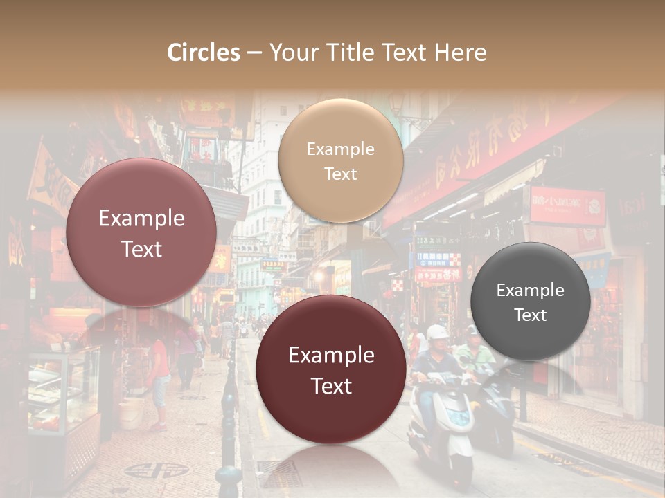 A Group Of People Riding Scooters Down A Street PowerPoint Template