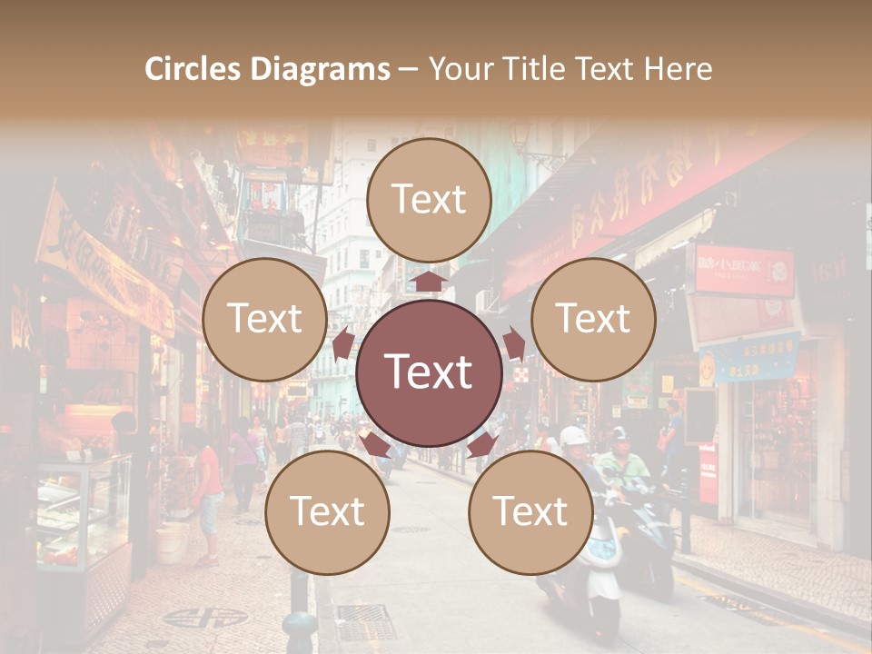 A Group Of People Riding Scooters Down A Street PowerPoint Template