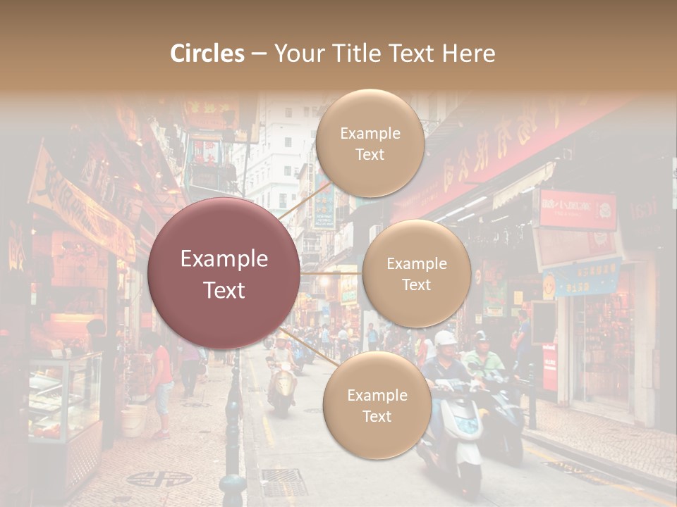 A Group Of People Riding Scooters Down A Street PowerPoint Template