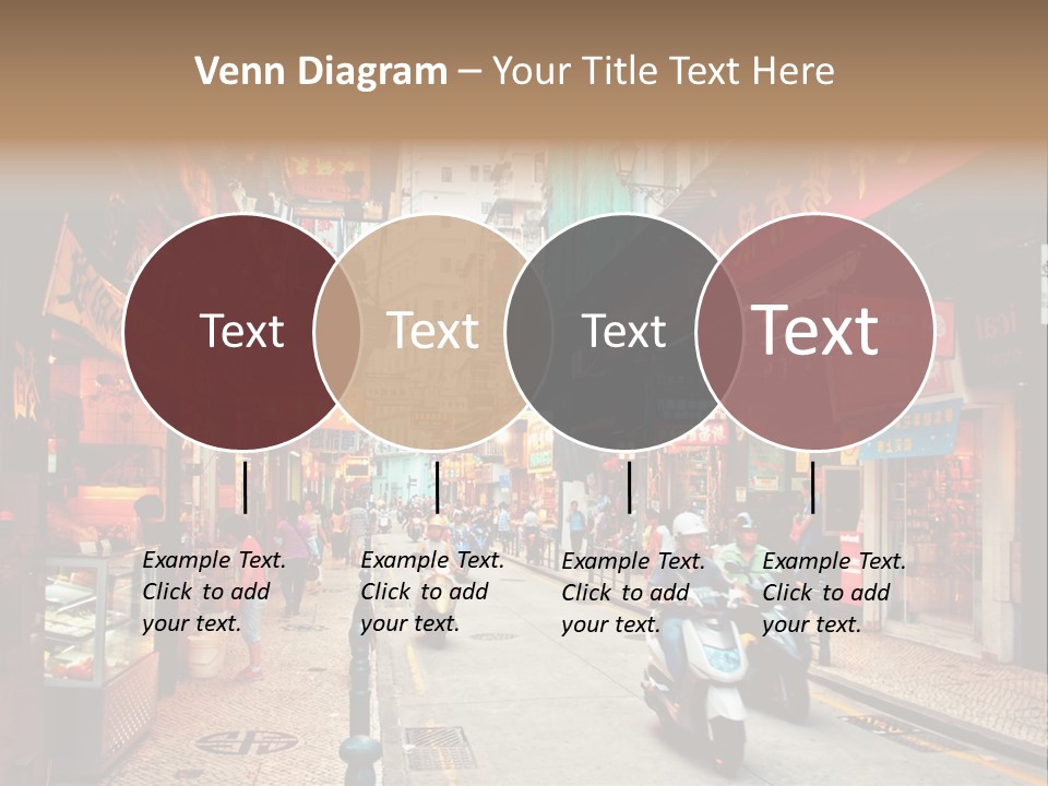 A Group Of People Riding Scooters Down A Street PowerPoint Template