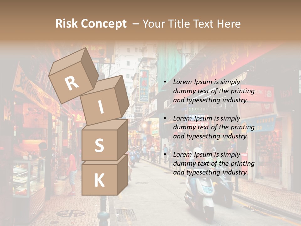 A Group Of People Riding Scooters Down A Street PowerPoint Template