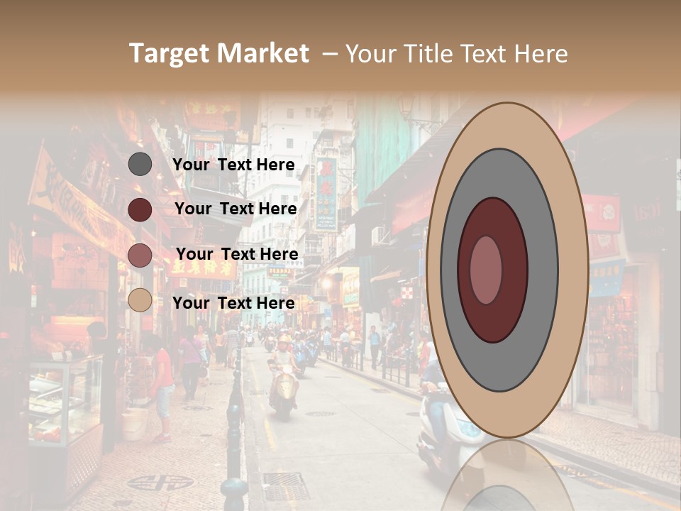 A Group Of People Riding Scooters Down A Street PowerPoint Template