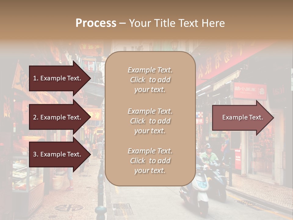 A Group Of People Riding Scooters Down A Street PowerPoint Template