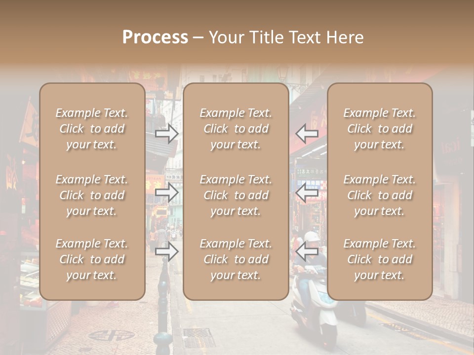 A Group Of People Riding Scooters Down A Street PowerPoint Template