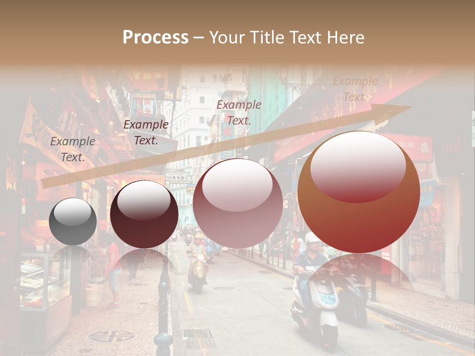 A Group Of People Riding Scooters Down A Street PowerPoint Template