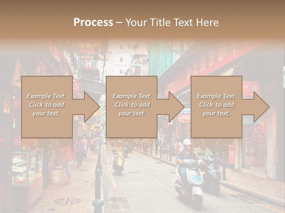 A Group Of People Riding Scooters Down A Street PowerPoint Template