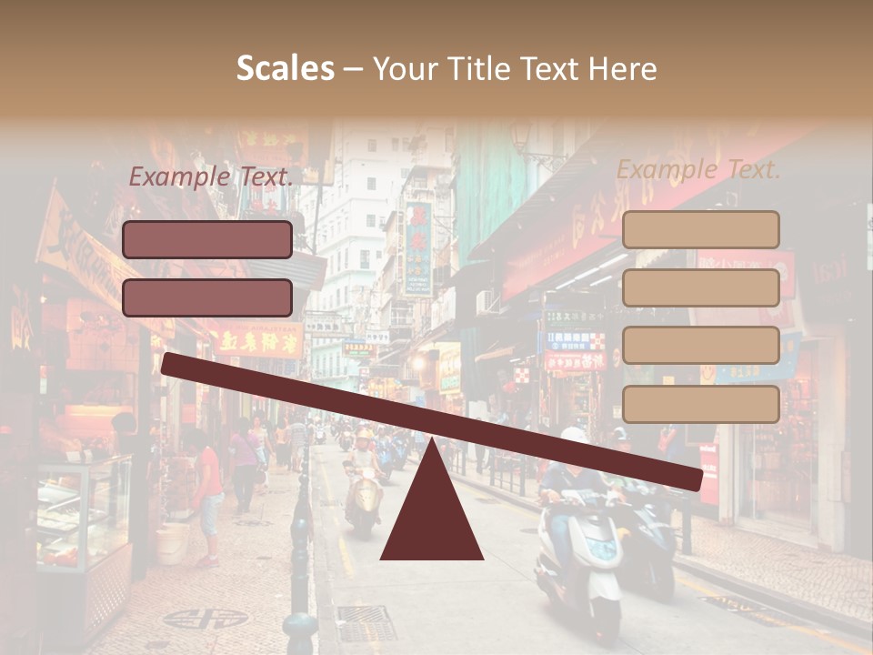 A Group Of People Riding Scooters Down A Street PowerPoint Template