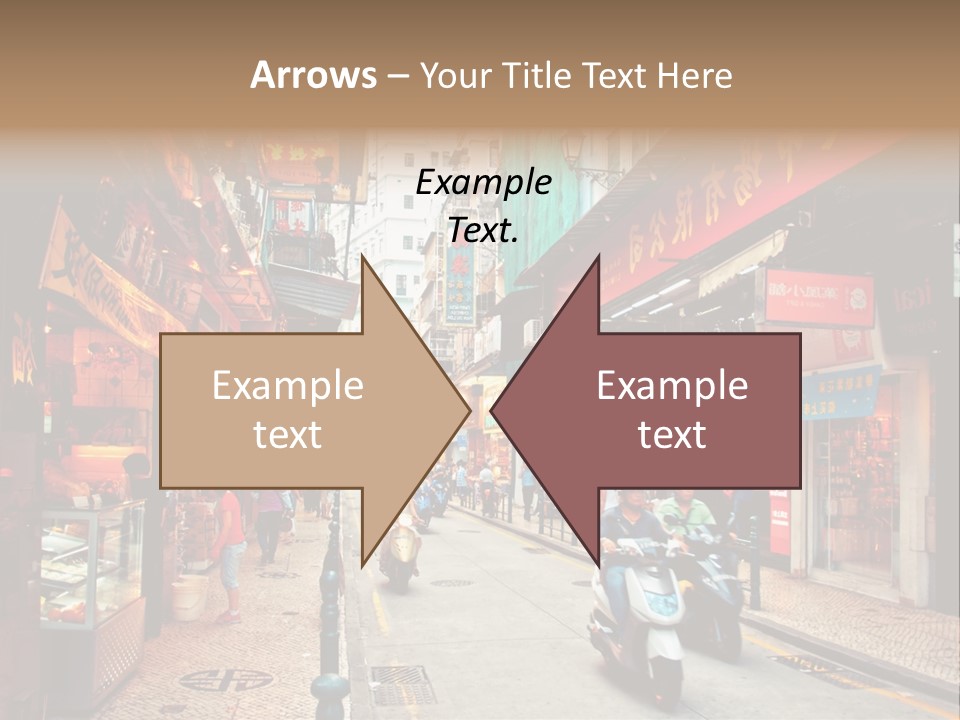A Group Of People Riding Scooters Down A Street PowerPoint Template