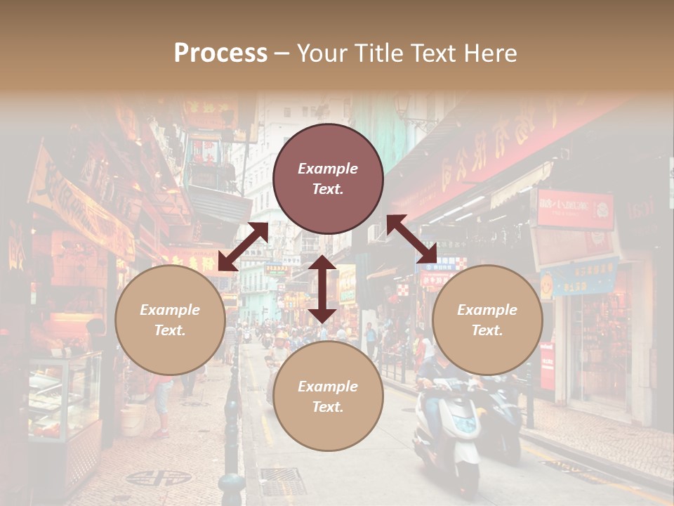 A Group Of People Riding Scooters Down A Street PowerPoint Template