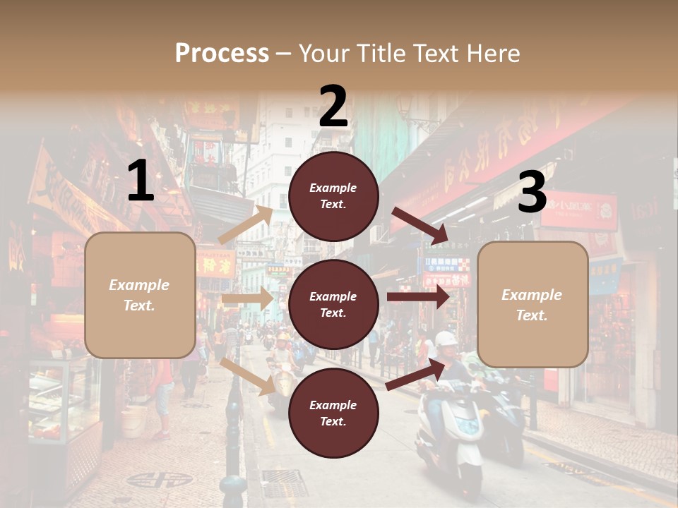 A Group Of People Riding Scooters Down A Street PowerPoint Template