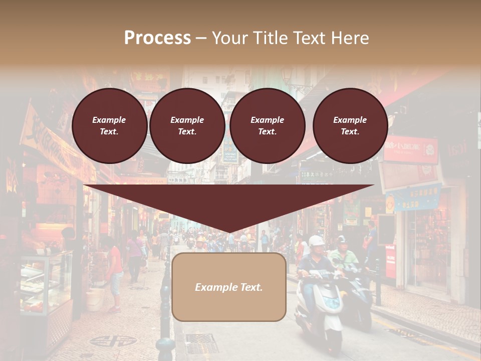 A Group Of People Riding Scooters Down A Street PowerPoint Template