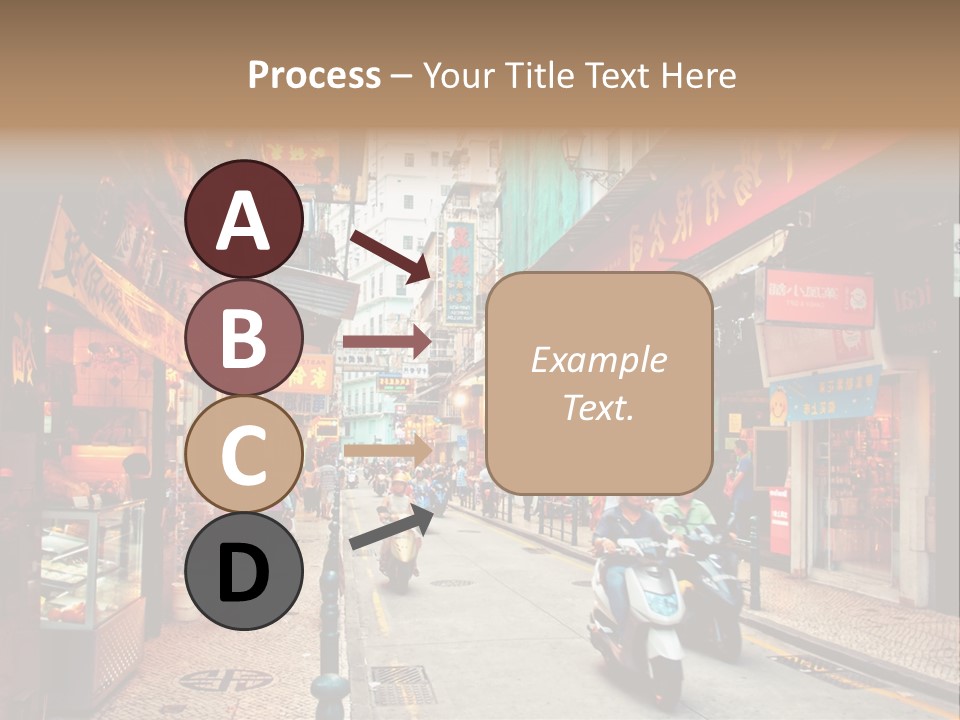 A Group Of People Riding Scooters Down A Street PowerPoint Template