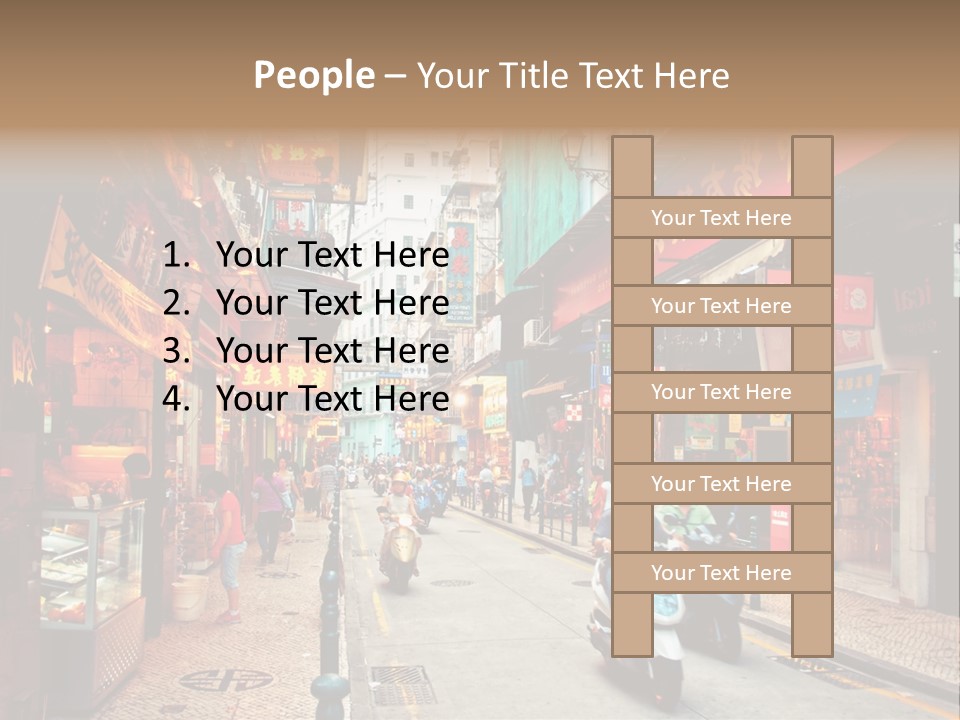 A Group Of People Riding Scooters Down A Street PowerPoint Template