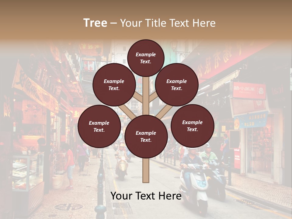 A Group Of People Riding Scooters Down A Street PowerPoint Template