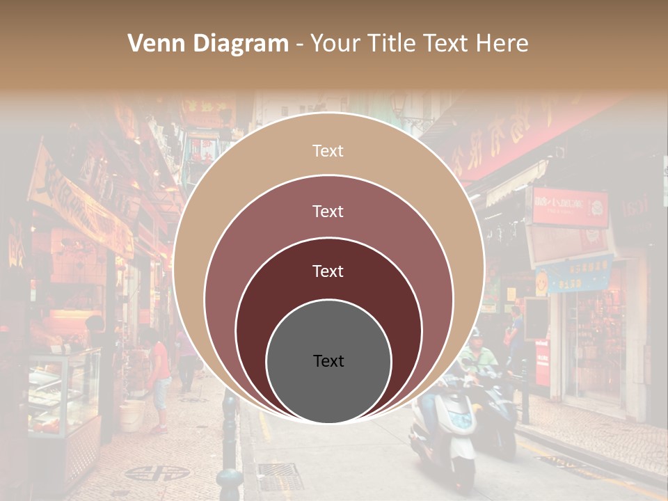 A Group Of People Riding Scooters Down A Street PowerPoint Template