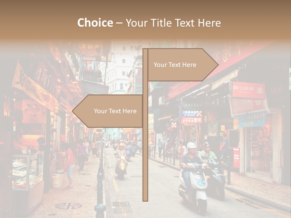 A Group Of People Riding Scooters Down A Street PowerPoint Template