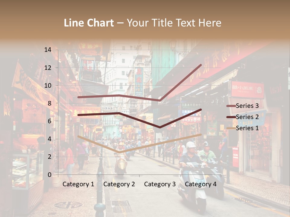 A Group Of People Riding Scooters Down A Street PowerPoint Template