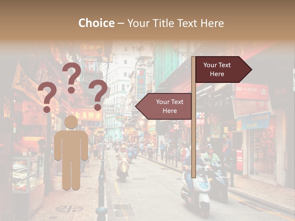 A Group Of People Riding Scooters Down A Street PowerPoint Template